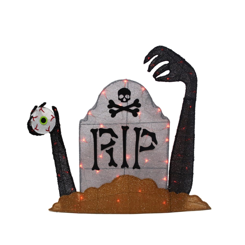 Lighted Tombstone Halloween Decoration - 36" - Black and Gray - Orange LED Lights