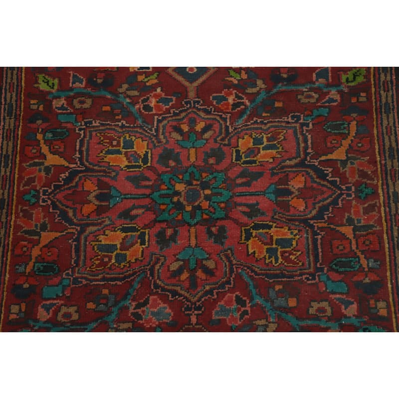 Hand Knotted Oriental 100% Wool Carpet Traditional Floral Red Heriz Runner Rug - 11' 1'' X 3' 10''