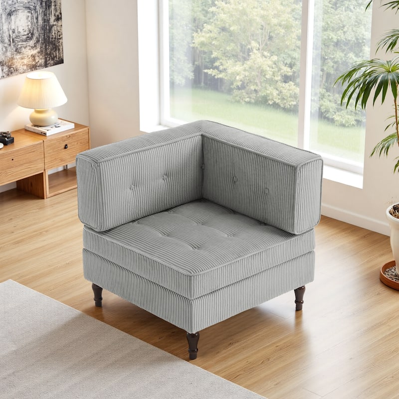 Modern Corduroy Corner Armchair Armless Chair sofa - Light Grey - Corner chair