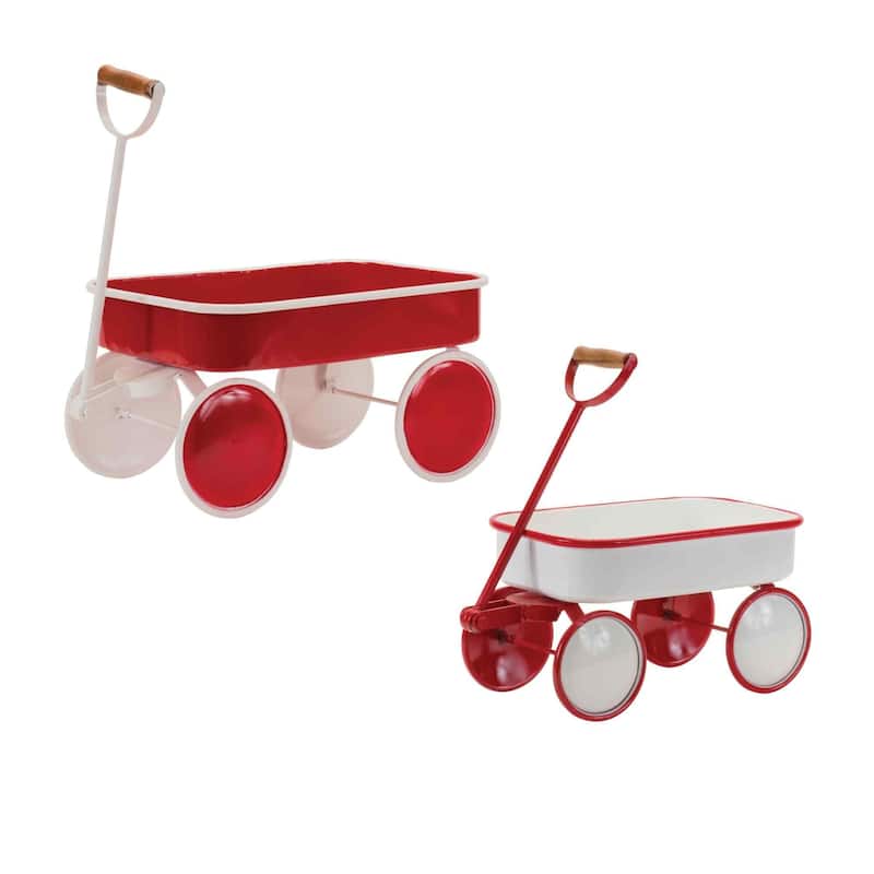 Wagon Christmas Tabletop Decorations - 18" - Red and White - Set of 2
