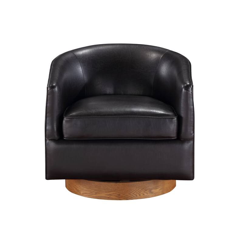 Maisy Faux Leather Wood Base Barrell Swivel Chair For Living Room