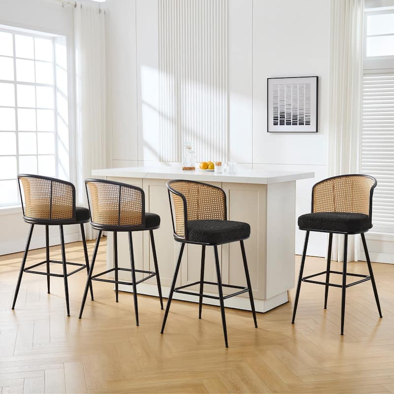 26"/29" Rattan Upholstered Bar Stool /Counter Stools Set of 2/3/4 - Set of 4 - Fabric-Black - Bar Height