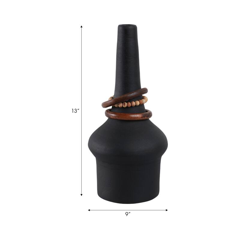 Metal Wood Decorative Vase Sculptural Silhouette Removable Rings