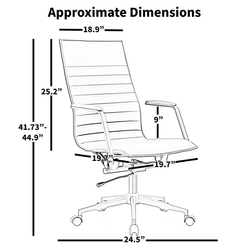 Executive Ergonomic High Back Office Chair Ribbed PU Leather Adjustable for Manager Conference Computer Desk