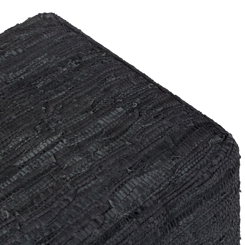 WYNDENHALL Garcia Boho Square Pouf in Woven Genuine Leather