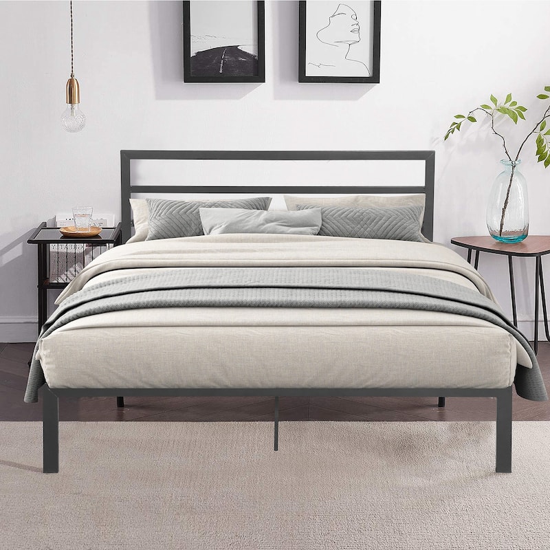 Queen Size Metal Bed with Headboard