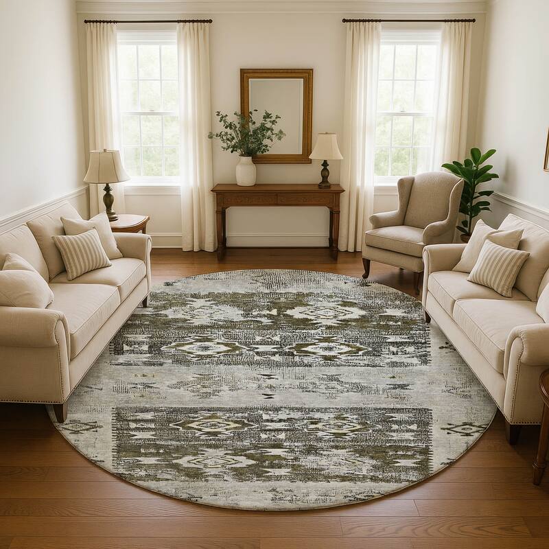 Premium Washable Super Soft Global Icon Mayfield Rug - Brown - 8' x 8'