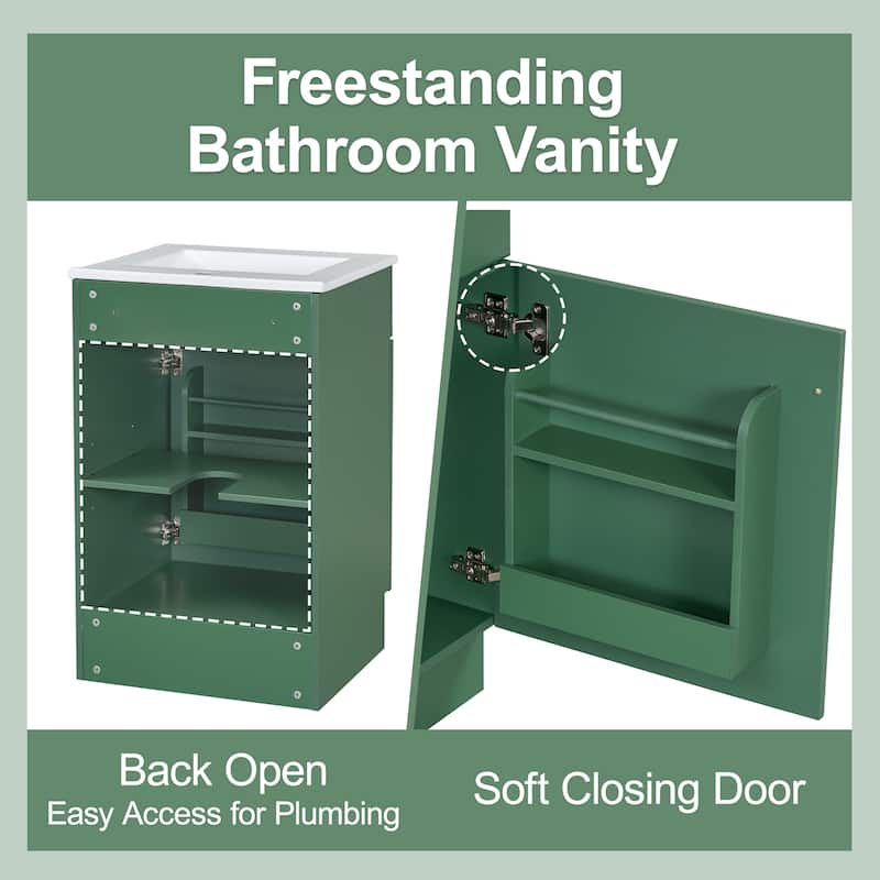 Bathroom Vanity with Sink, Vanity Set with Adjustable Shelf, Bathroom Cabinet with Storage Rack and Soft Closing Door