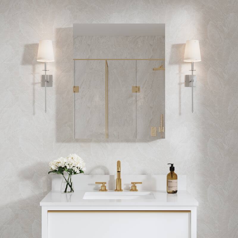 Recessed or Surface Wall Mount Bathroom Medicine Cabinet With Adjustable Glass Shelves