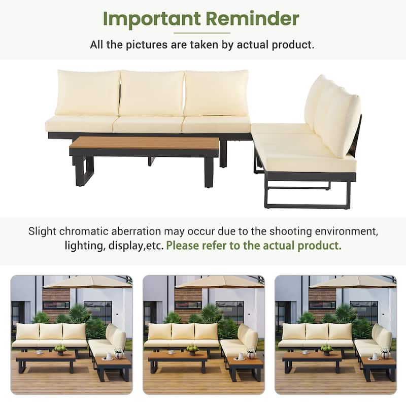 Patio Sectional Conversation Set Adjustable Reclining Seats
