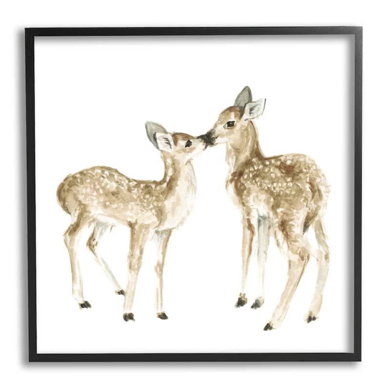 Stupell Baby Deer Fawn Watercolor Painting Kids' Nursery Animal Framed Wall Art - Brown - 24 x 24 - Black