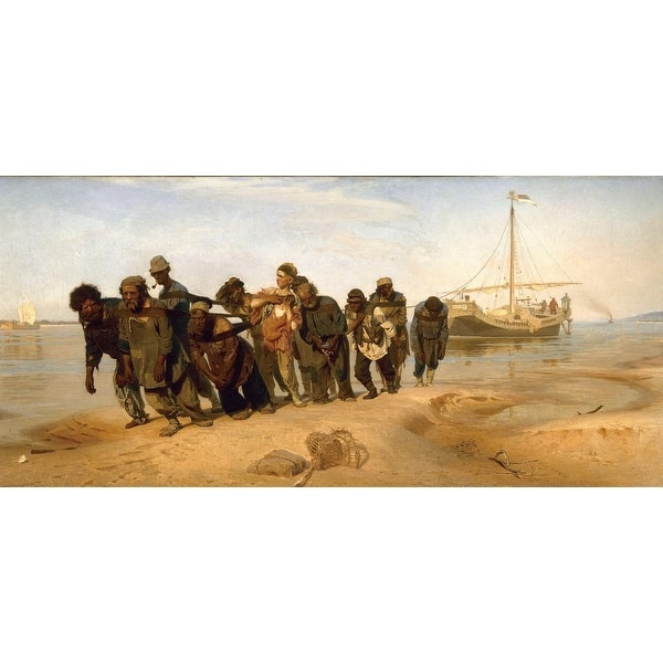 Shop Barge Haulers On The Volga By Ilya Repin Giclee Print Oil Painting Black Frame Size 26 X 15 Overstock 32064174