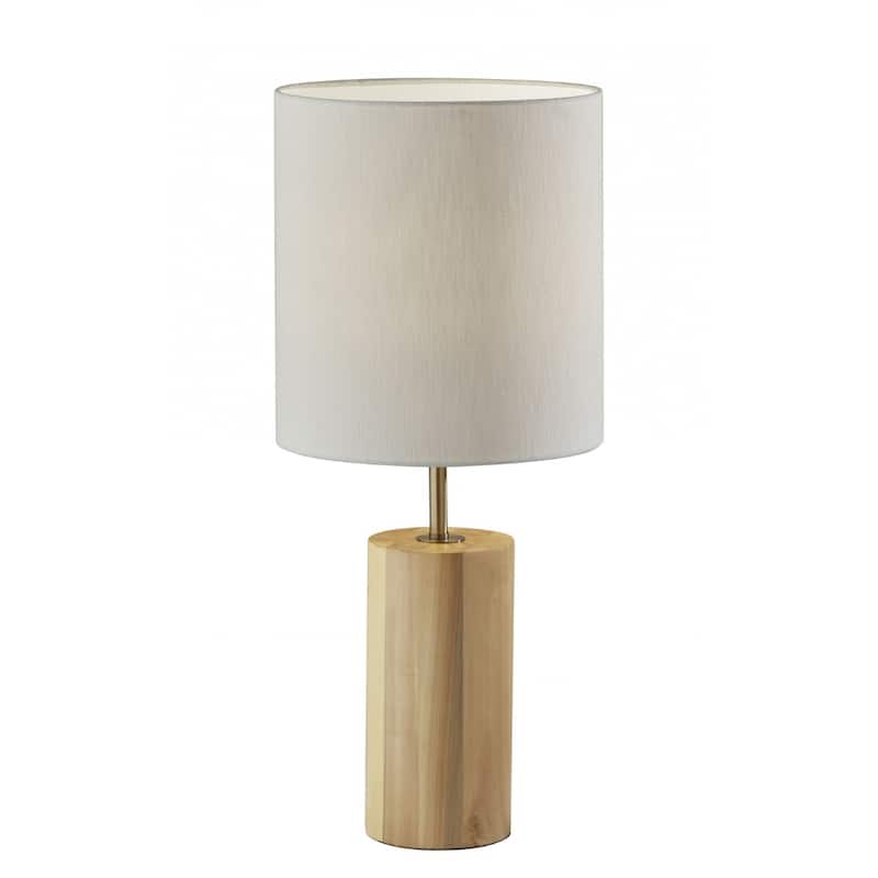 Natural Wood Base Table Lamp with White Drum Shade and Rotary Switch - 13” x 13” x 30.5” (D x W x H) - Natural