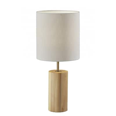 Natural Wood Base Table Lamp with White Drum Shade and Rotary Switch - 13” x 13” x 30.5” (D x W x H)