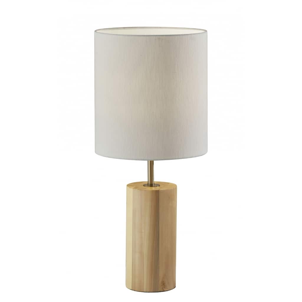 Natural Wood Base Table Lamp with White Drum Shade and Rotary Switch - 13” x 13” x 30.5” (D x W x H)