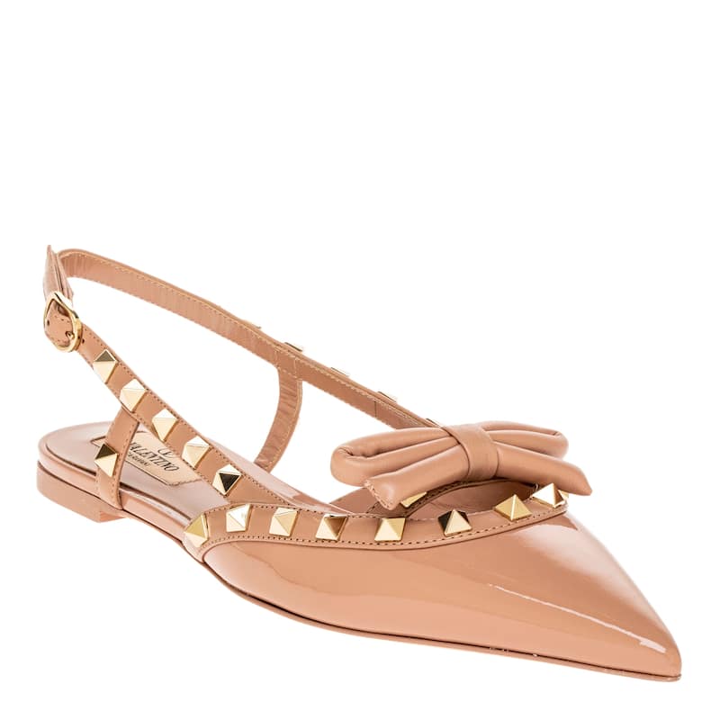 Valentino Rockstud Bow Patent Leather Slingback Ballerinas - 38