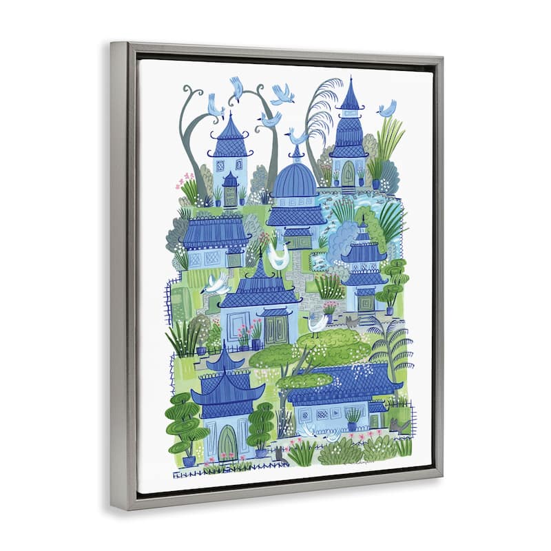 Stupell Charming Village Buildings Framed Floater Canvas Wall Art Design By Kay Widdowson