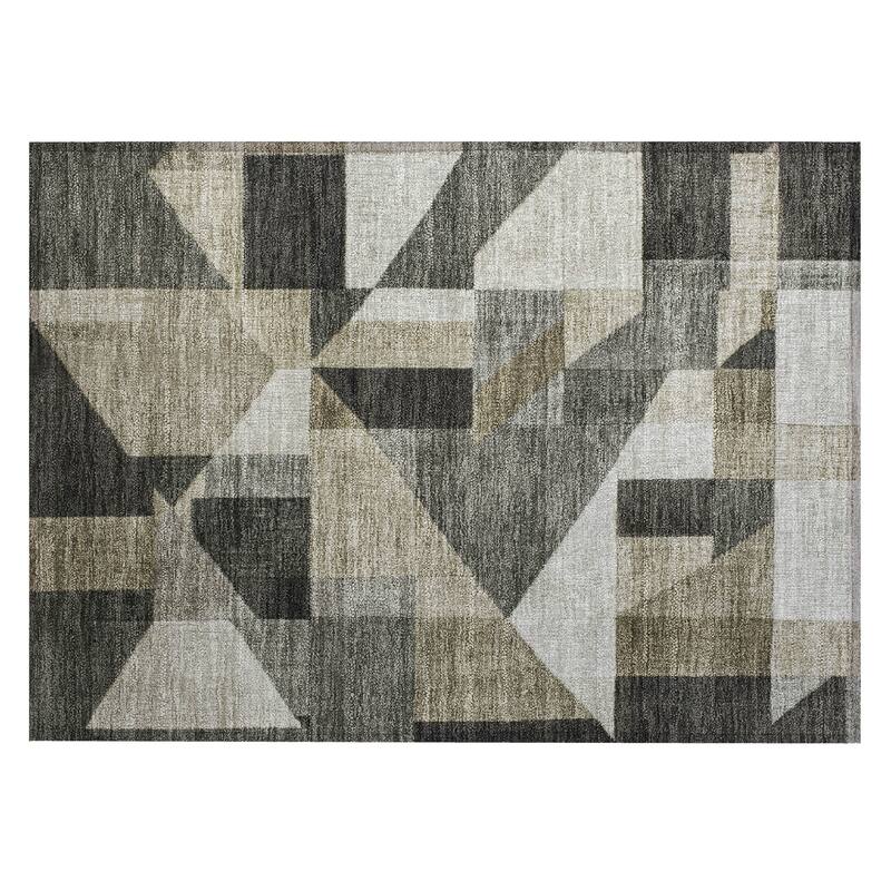 Machine Washable Indoor/ Outdoor Modern Geo Chantille Rug