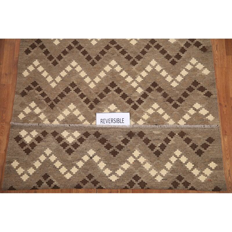 Hand Woven Oriental 100% Wool Carpet Southwestern Geometric Multi-Colored Kilim Area Rug - 6' 3'' X 5' 1''