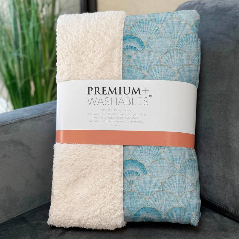 Premium Machine Washable ASB181 Coastal Seashell Sherpa Throw Blanket