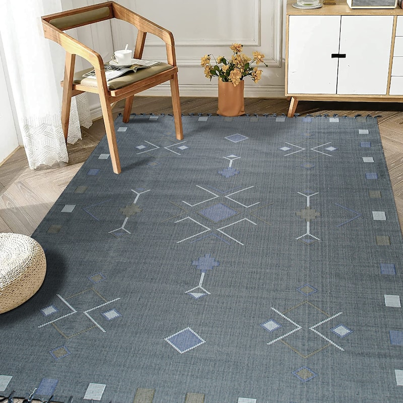 Hand-Knotted Cotton Flat Weave Rug, Grey, Stylish and Durable Area Rug for Enhancing the Comfort and Aesthetic Appeal