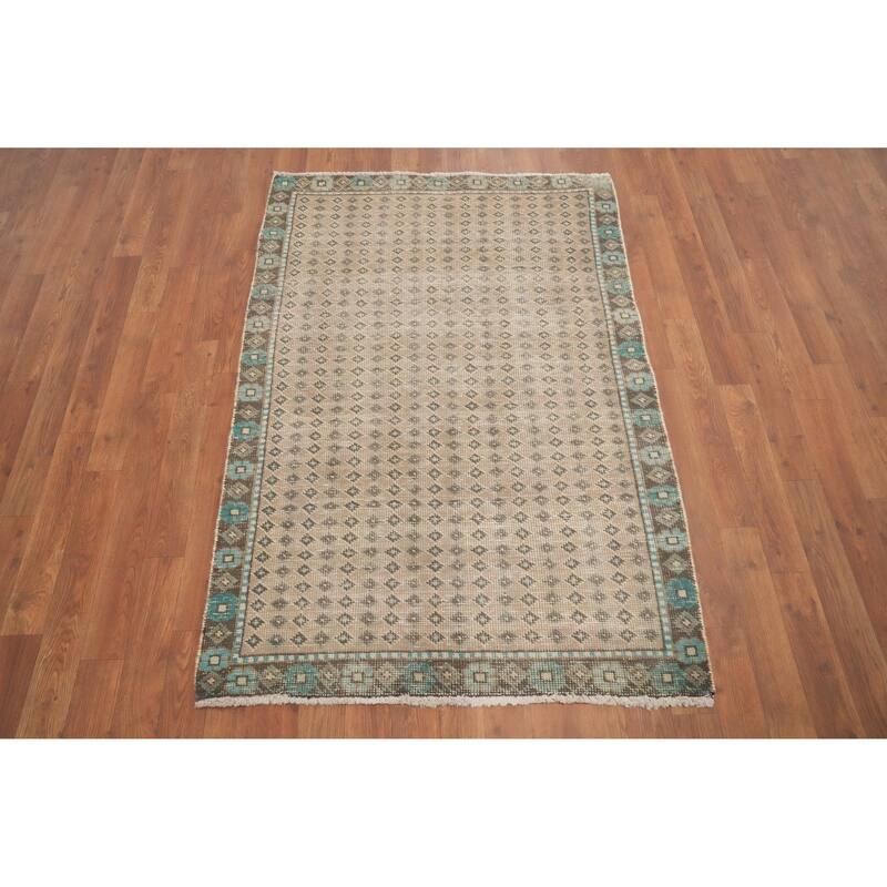 Hand Knotted Oriental 100% Wool Carpet Traditional Geometric Brown Botemir Area Rug - 4' 7'' X 3' 2''