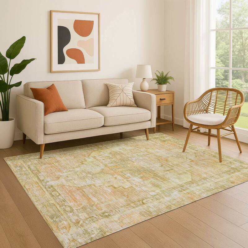 Premium Washable Super Soft Vintage Traditional Mayfield Rug - Gold - 2'6" x 3'10"