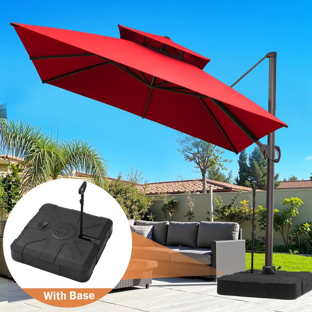 10 ft Square Patio Cantilever-Offset Umbrella 360 Degree Rotation with Rod Base