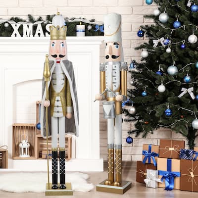 Glitzhome 36"H/42"H Wooden Christmas Deluxe Gold King Soldier Nutcracker