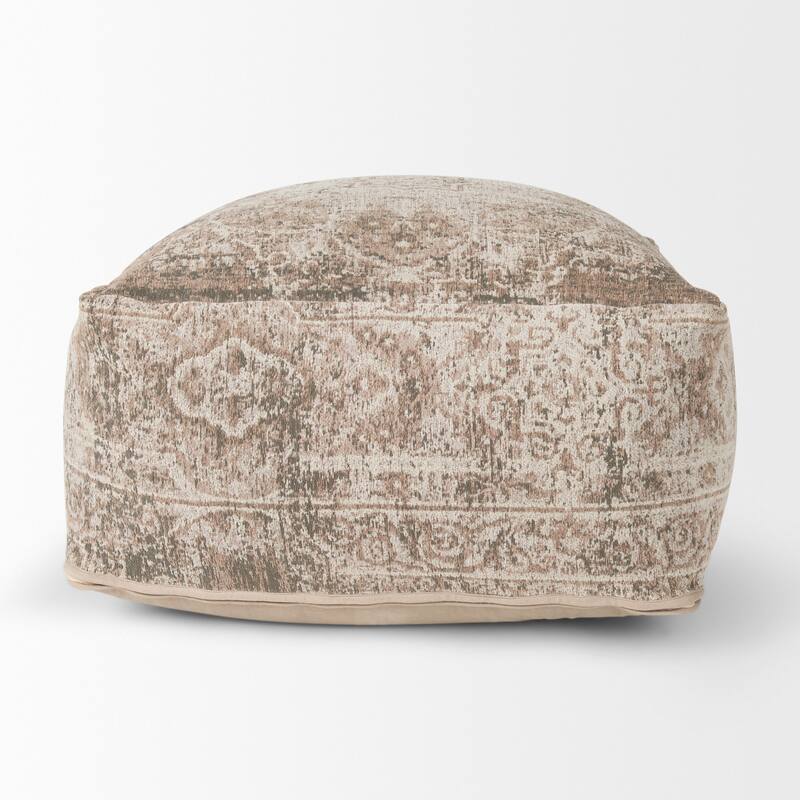 Mercana "Khloe" Small Cream Patterned Cotton Square Pouf