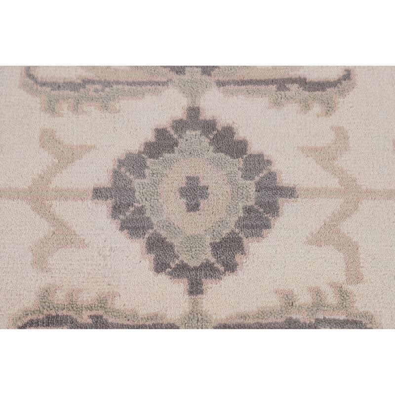 All-Over Ivory Floral Oushak Indian Area Rug Handmade Wool Carpet - 9'2"x 12'1"