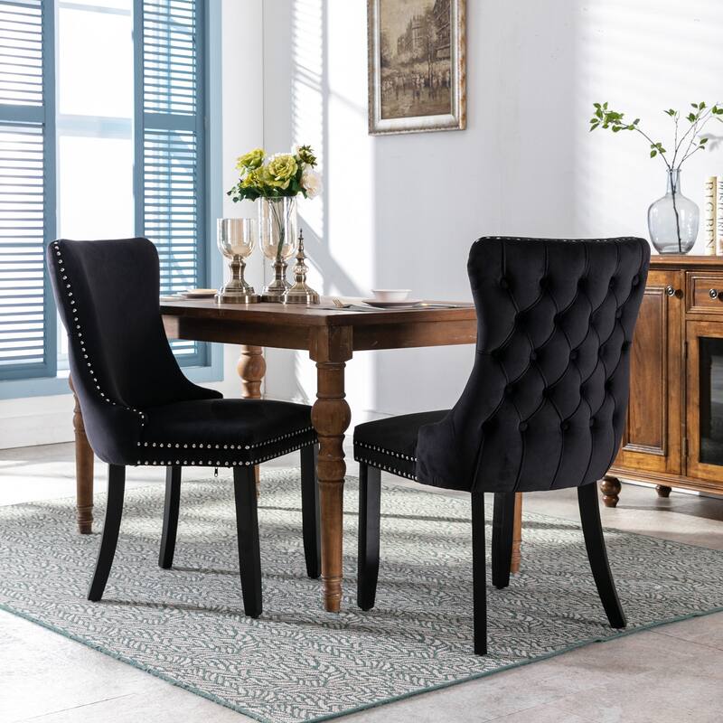 Velvet Wingback Chair Accent Chair with Nailhead Trim, Minimalist Dining Chair Black Reception Chair Side Chair