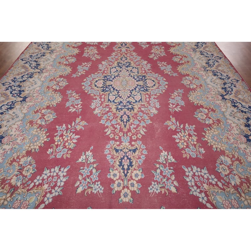 Vintage Kerman Persian Large Vintage Area Rug Hand-Knotted Wool Carpet - 9'8"x 15'11"