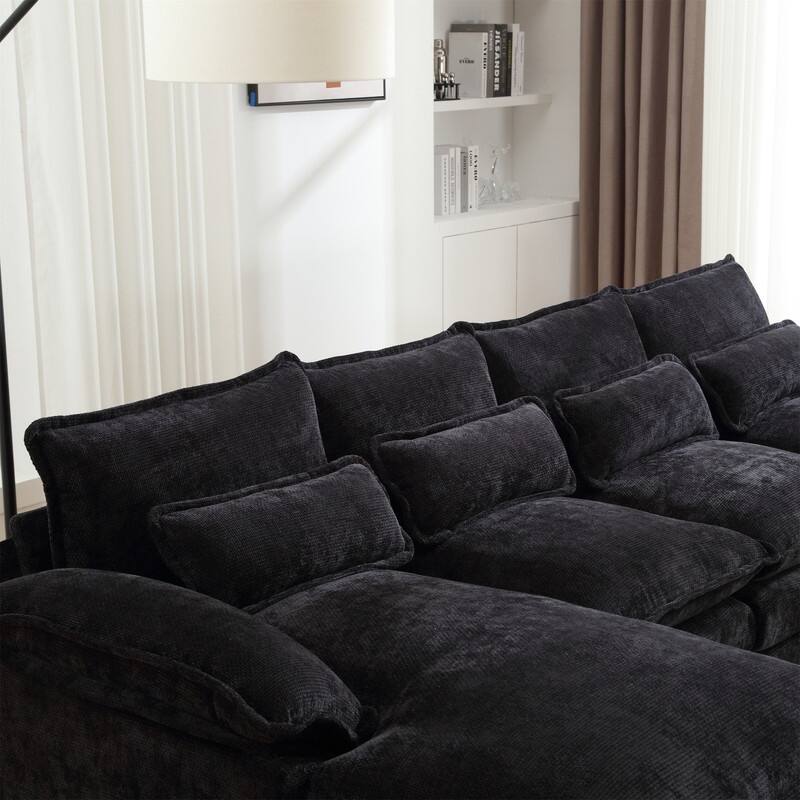 Sectional Sofa Cloud Couch for Living Room, Modern Chenille/Boucle U Shaped Couch, Comfy Modular Sofa Sleeper with Double Chaise