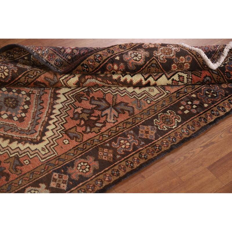 Heriz Persian Vintage Runner Rug Handmade Pink Wool Carpet - 3'5"x 7'3"