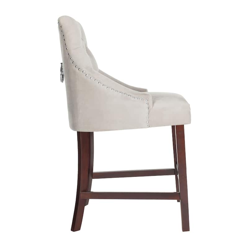SAFAVIEH Dottie 26-inch Tufted Wing Back Counter Stool - Grey / Espresso (Set of 2) - 22.5" x 25" x 41" - 22.5" x 25" x 41"