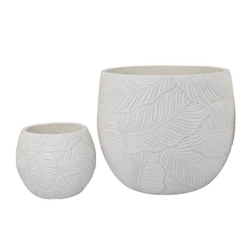 Sally Planter Set of 3, Round Intricate Leaf White Resin 17 13 9 Inch