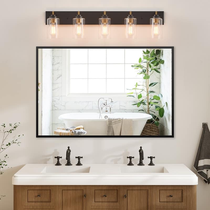 KAWOTI 5-Light Bathroom Vanity Light with Clear Glass Shade