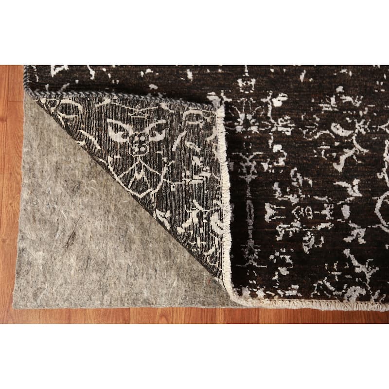 Black Art Craft Oriental Area Rug Handmade Wool And Silk Carpet - 9'0"x 12'7"