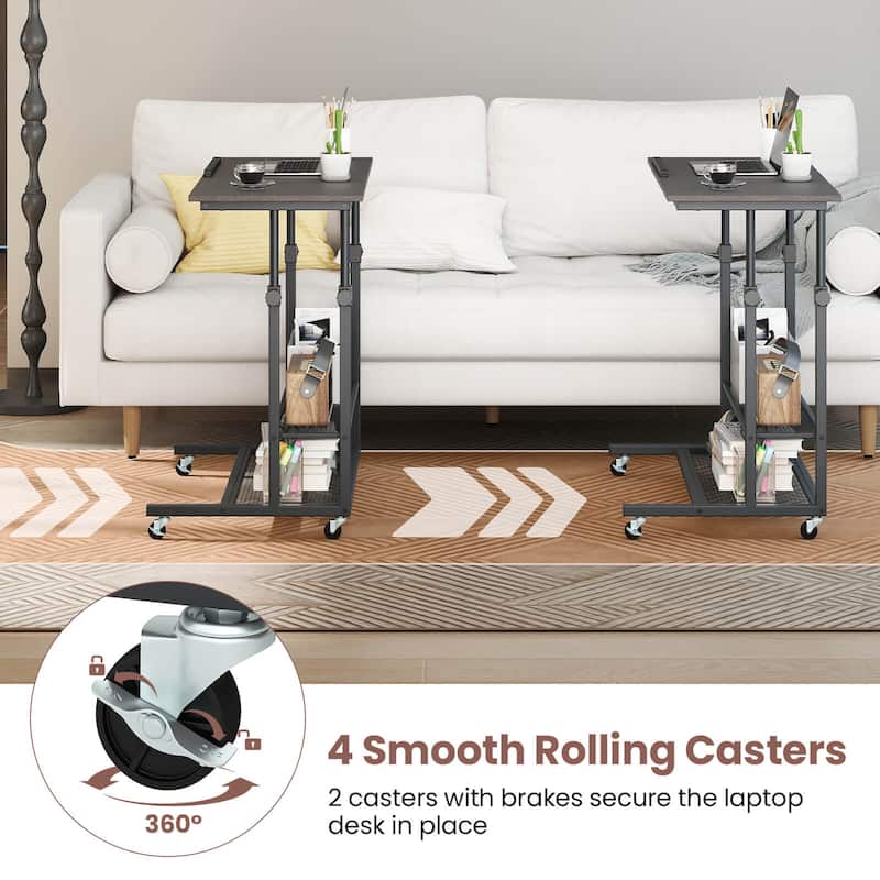 Costway Mobile Stand up Desk with Tilting Tabletop Storage Shelves - See Details