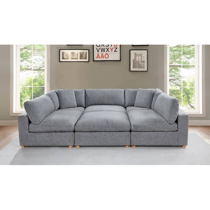 Best Quality Furniture 4-Piece Sectional Boucle Fabric - Rich Gray with 1 Ottoman 2 Corner Chairs