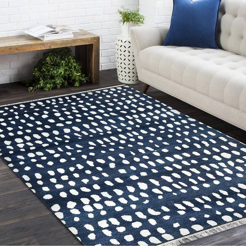 Overton Handmade Boho Animal Print Area Rug - 3' x 5' - Navy