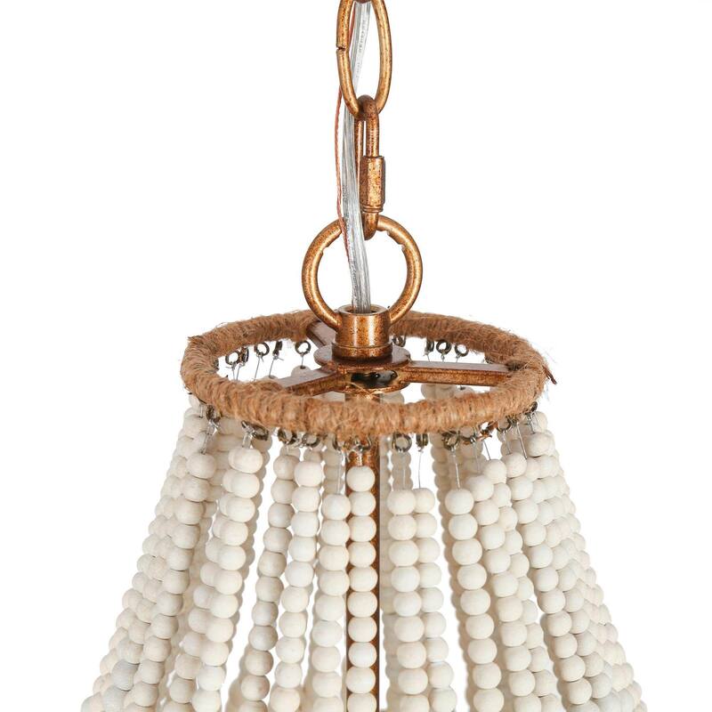 Renia Modern Farmhouse Rustic Costal Lantern Wood Beaded Chandelier 4-light Tiered Ceiling Light - 17" W x 85" H