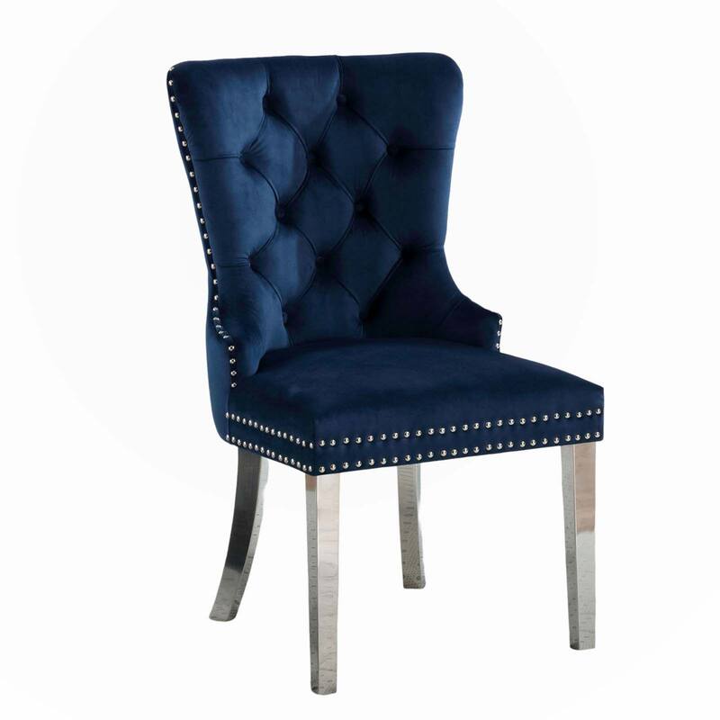 Contemporary Blue Color Flannelette 2pcs Side Chairs