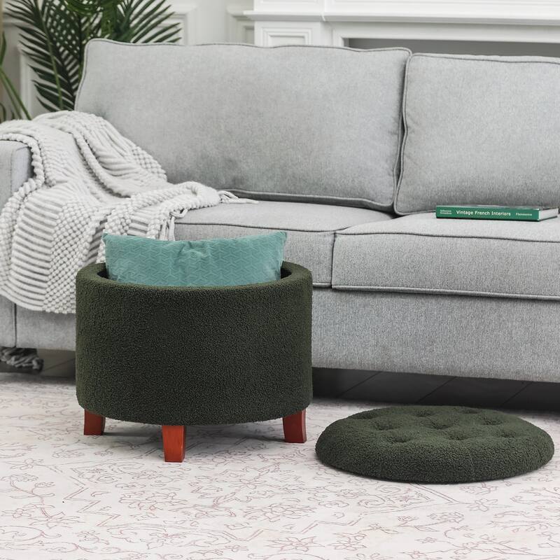 Adeco Round Button-tufted Lift-top Storage Ottoman