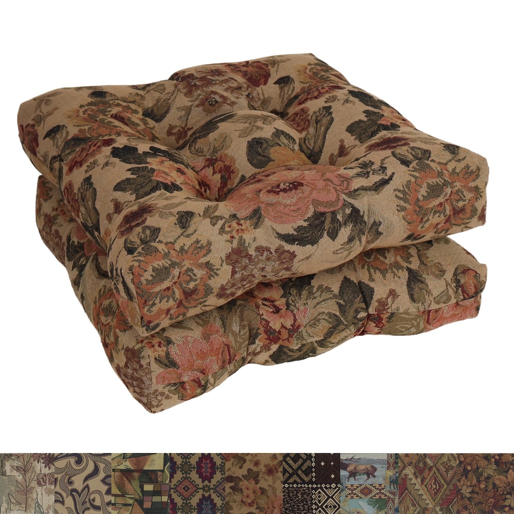 19-inch Square Tapestry Tufted Dining Chair Cushion (Multiple Patterns, Set of 1,2, or 4) - 19 x 19