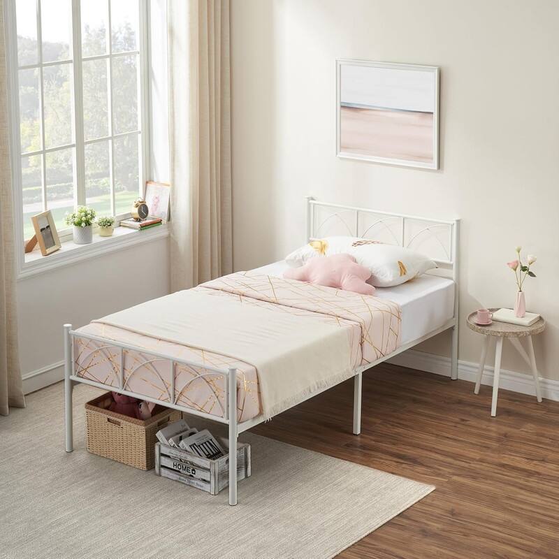 Twin Size Sturdy Modern Stylish Iron Bed Frame with Headboard