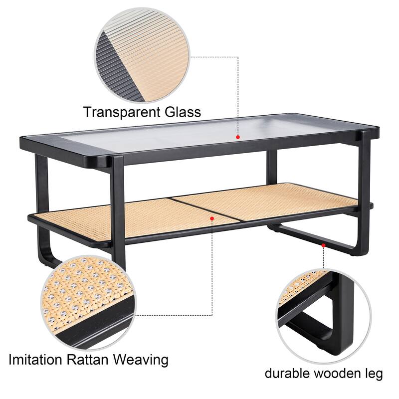 Coffee Table Solid Wood End Table Imitation Rattan Center Table