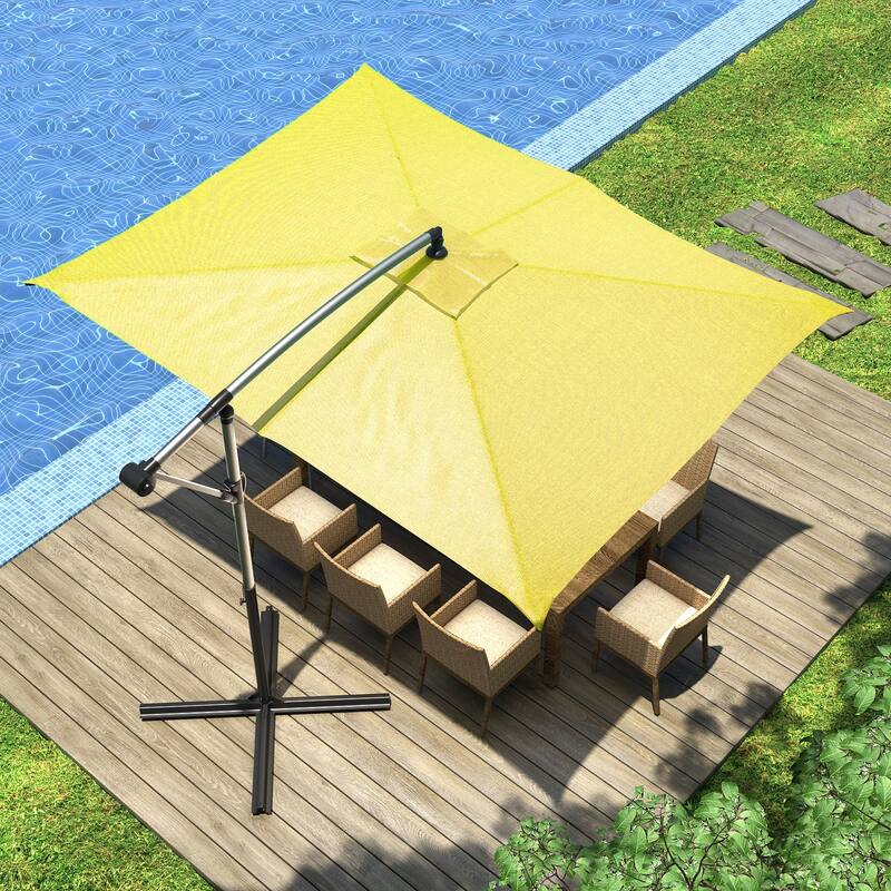 COSIEST 9 x 11.5 ft Cantilever Hanging Outdoor Umbrella w/360-degree Rotation