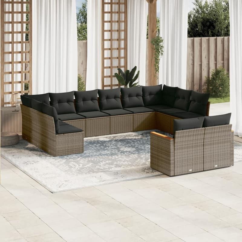 vidaXL Patio Sofa Set with Cushions Outdoor Conversation Furniture Poly Rattan - 24.4 x 24.4 x 27.2 in - Gray without table